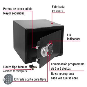 CAJA FUERTE HERMEX NEGRA DIGITAL Y LLAVE 25 X 35 X 25 CM.