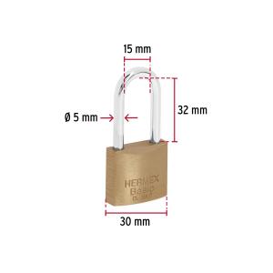 CANDADO DE BRONCE HERMEX BASIC ARO LARGO 30 MM.