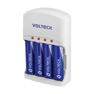 CARGADOR DE PILAS VOLTECK AA/AAA Y 9 V. INCLUYE 4 PILAS AA