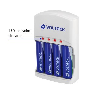 CARGADOR DE PILAS VOLTECK AA/AAA Y 9 V. INCLUYE 4 PILAS AA