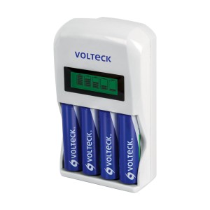 CARGADOR DE PILAS VOLTECK CON DISPLAY INCLUYE 4 PILAS AA