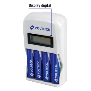 CARGADOR DE PILAS VOLTECK CON DISPLAY INCLUYE 4 PILAS AA
