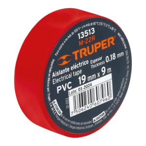 CINTA AISLADORA TRUPER TUBO DE 8 UN. 19 MM. X 9 MT. ROJA