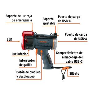 LINTERNA TRUPER DE FOCO RECARGABLE ALTA POTENCIA 2000 LUM.