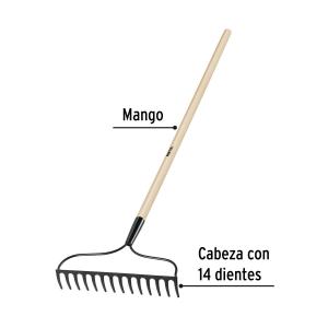 RASTRILLO PRETUL CABO DE MADERA 1.20 MT. 14 DIENTES